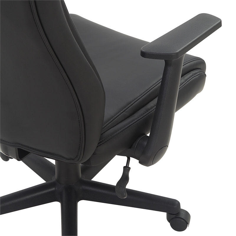 Mid-Back Managers Office Chair with Flip Up Arms in Black Faux Leather