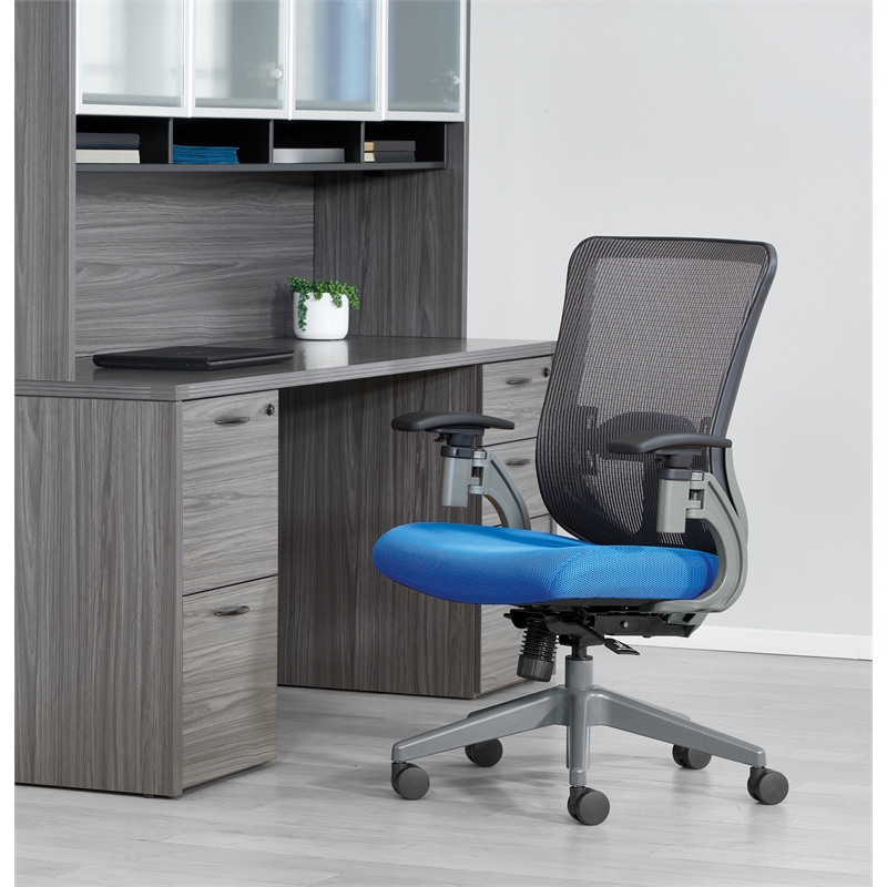 Gray Vertical Mesh Back Manager's Chair with Blue Mesh Fabric Seat