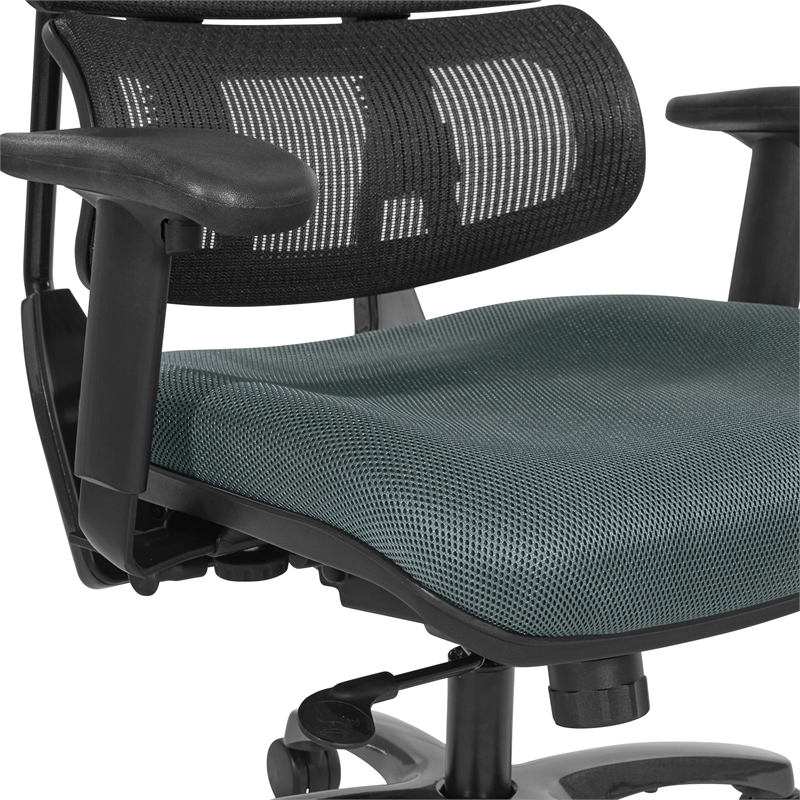 Vertical Black Mesh Back Chair in Gray Custom Fabric Seat