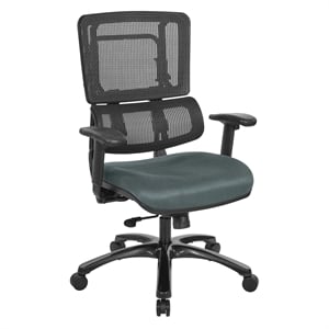 Vertical Black Mesh Back Chair in Gray Custom Fabric Seat