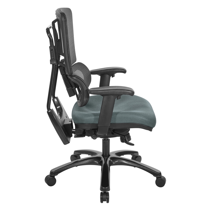 Vertical Black Mesh Back Chair in Gray Custom Fabric Seat