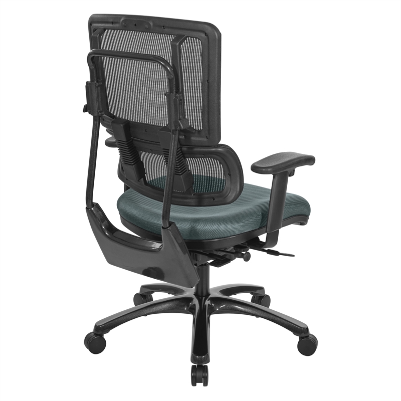 Vertical Black Mesh Back Chair in Gray Custom Fabric Seat