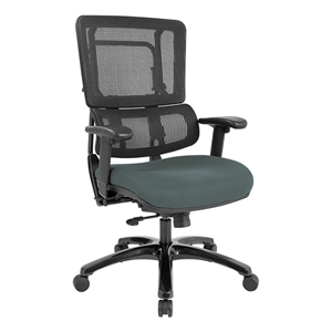Vertical Black Mesh Back Chair in Gray Custom Fabric Seat