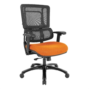 Vertical Black Mesh Back Chair with Shiny Black Base and Orange Mesh Fabric Seat