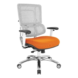 Breathable White Vertical Mesh Chair with Orange Mesh Fabric Seat
