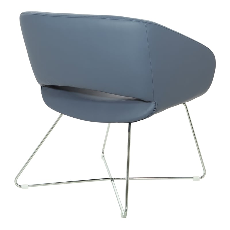 Lounge Chair in Blue Faux Leather with Chrome Base