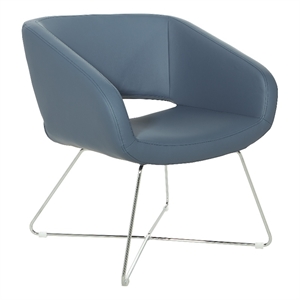 lounge chair in blue faux leather with chrome base