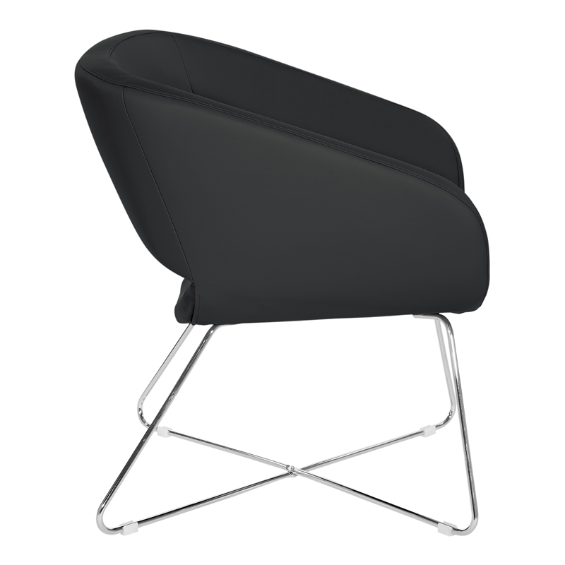Lounge Chair in Black Faux Leather with Chrome Base