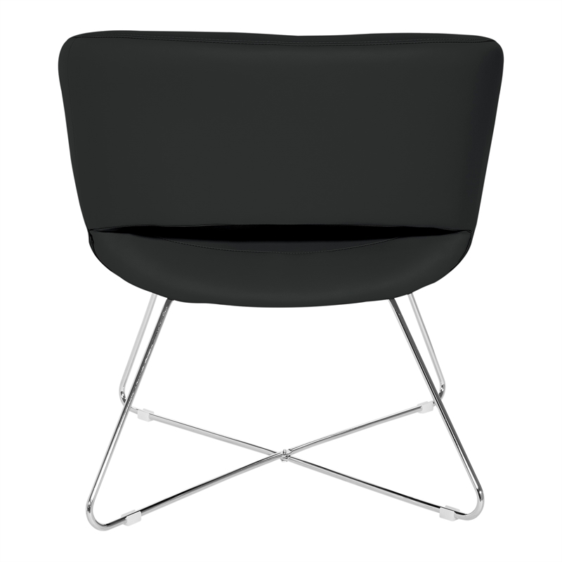 Lounge Chair in Black Faux Leather with Chrome Base