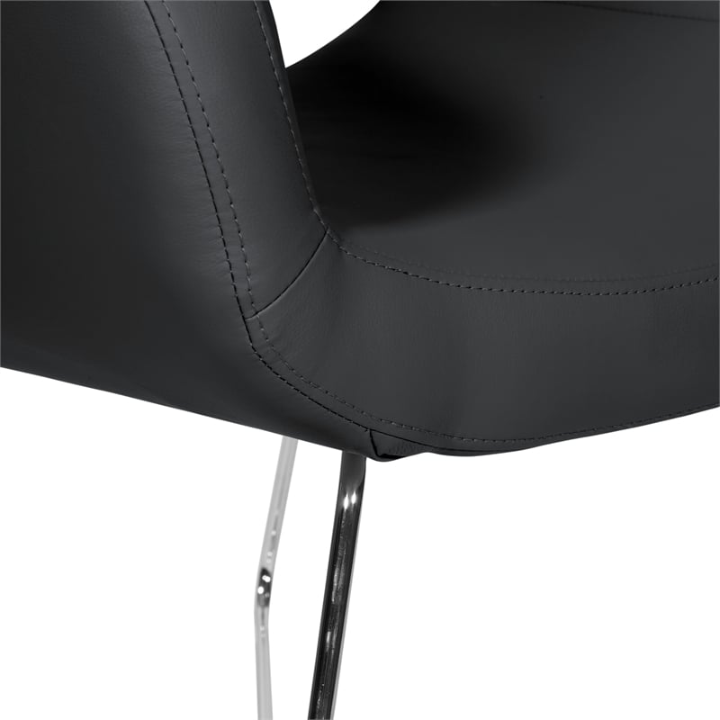 Lounge Chair in Black Faux Leather with Chrome Base