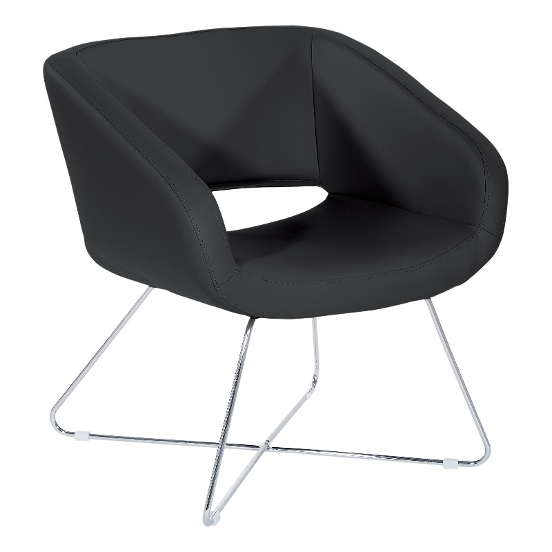 Lounge Chair in Black Faux Leather with Chrome Base