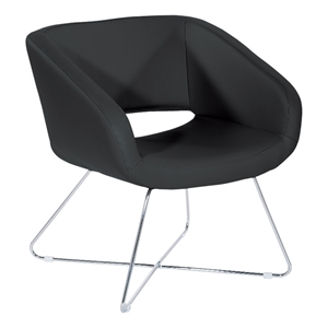 lounge chair in black faux leather with chrome base