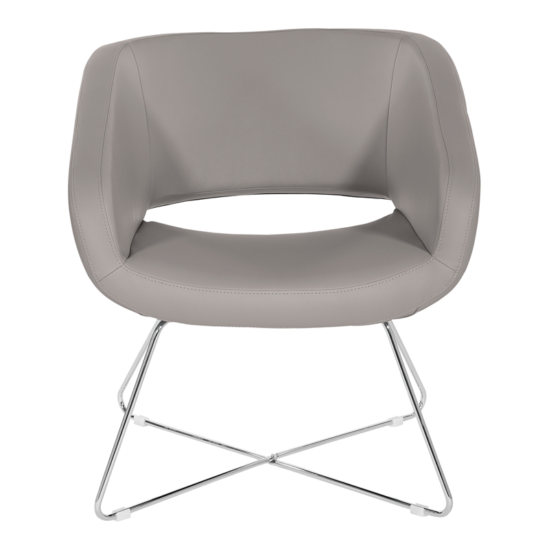 Lounge Chair in Gray Faux Leather with Chrome Base