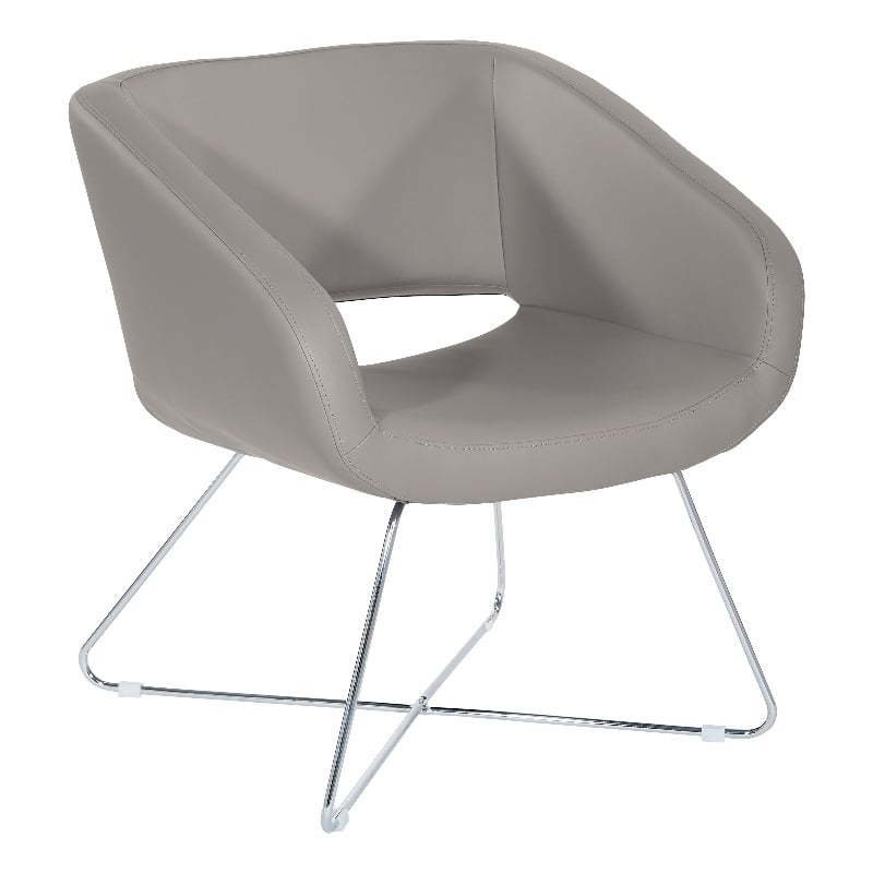 Lounge Chair in Gray Faux Leather with Chrome Base