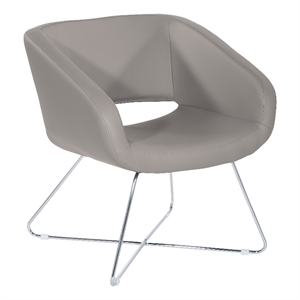 Lounge Chair in Gray Faux Leather with Chrome Base