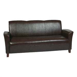 mocha brown bonded leather sofa with cherry finish legs