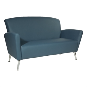 loveseat in dillon blue bonded leather with chrome legs