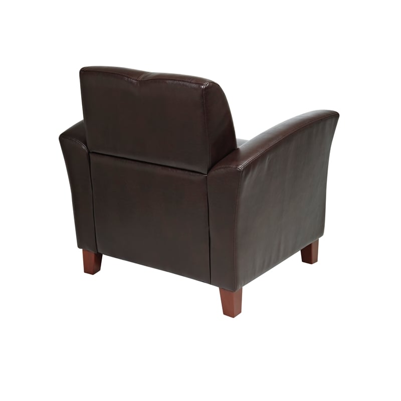 Breeze Club Chair in Mocha Brown Faux Leather with Cherry Finish Legs