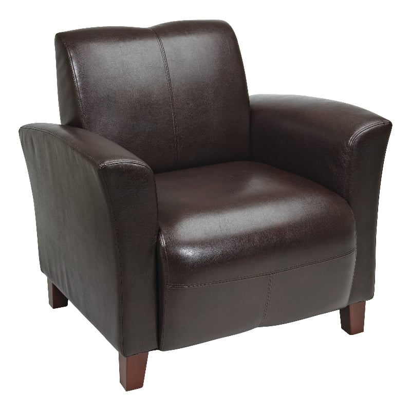 Breeze Club Chair in Mocha Brown Faux Leather with Cherry Finish Legs