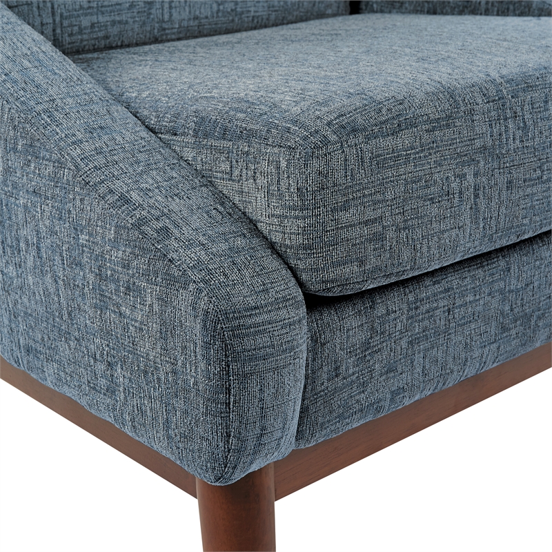Mid-Century Club Chair in Navy Fabric with Coffee Finish Legs