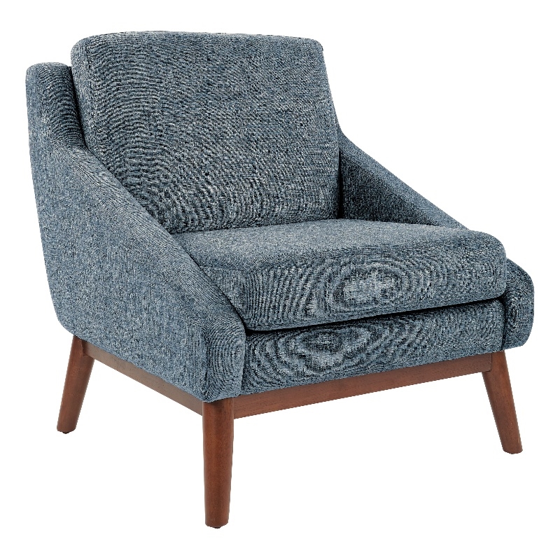 Mid-Century Club Chair in Navy Fabric with Coffee Finish Legs