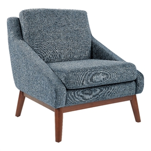 mid-century club chair in navy fabric with coffee finish legs