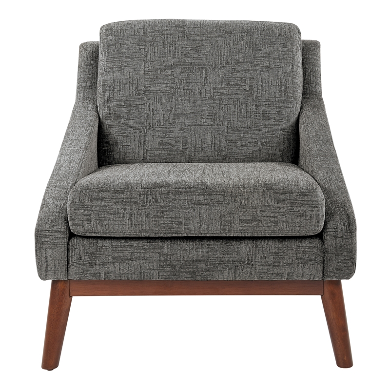 Mid-Century Club Chair in Charcoal Fabric with Coffee Finish Legs