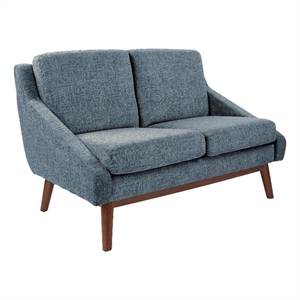 Mid-Century Loveseat in Navy Fabric with Coffee Finish Legs