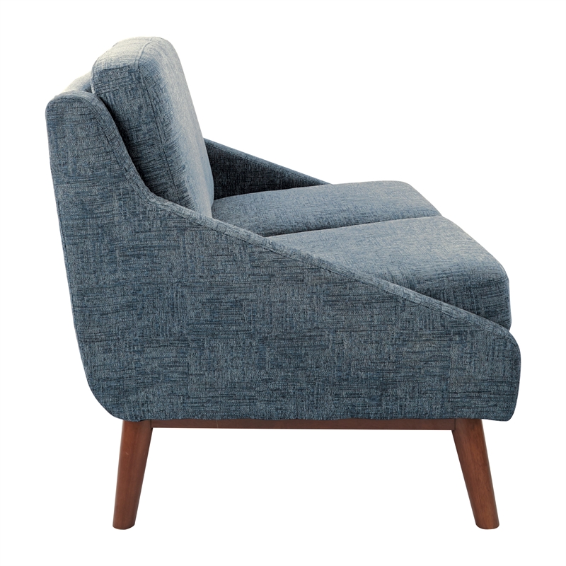 Mid-Century Loveseat in Navy Fabric with Coffee Finish Legs