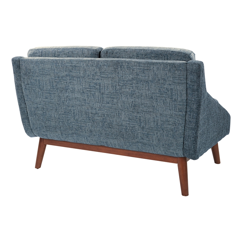 Mid-Century Loveseat in Navy Fabric with Coffee Finish Legs
