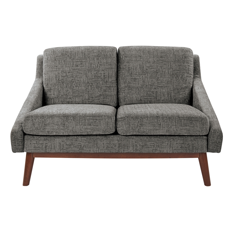 Mid-Century Loveseat in Charcoal Fabric with Coffee Finish Legs