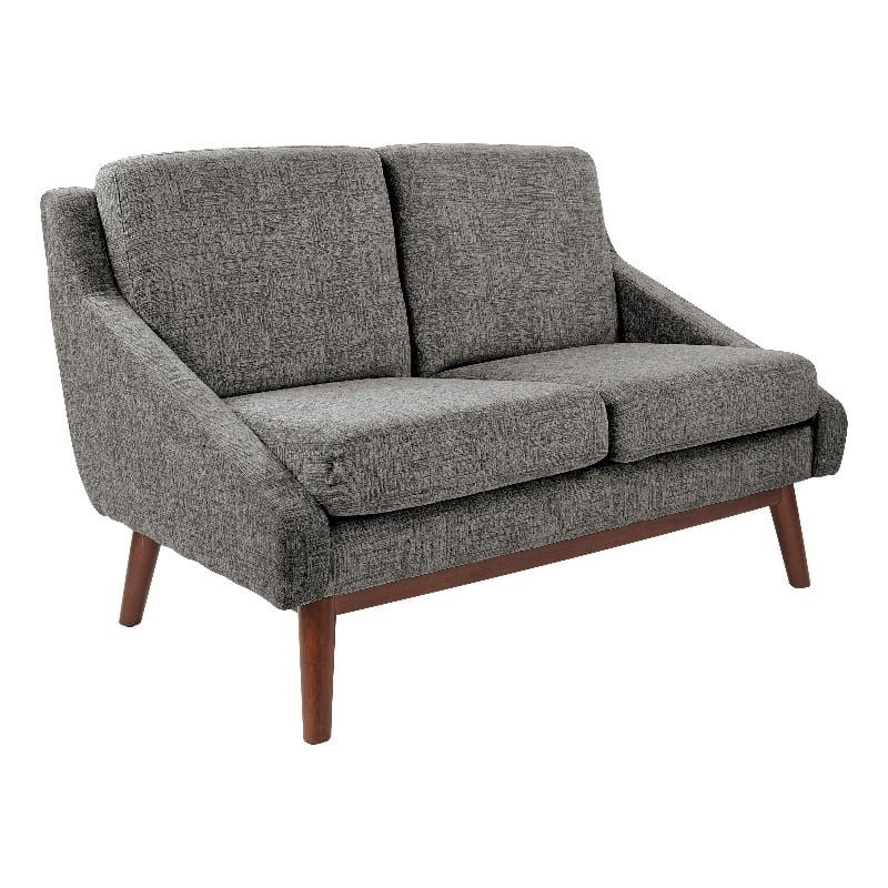 Mid-Century Loveseat in Charcoal Fabric with Coffee Finish Legs