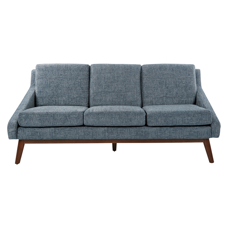 Mid-Century Sofa in Navy Fabric with Coffee Finish Legs