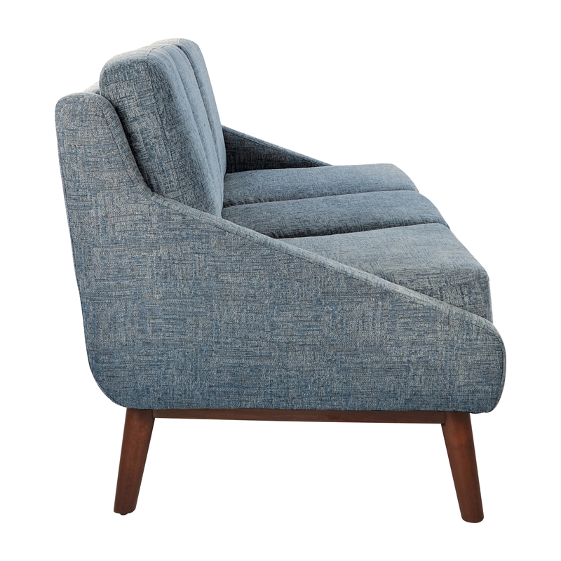 Mid-Century Sofa in Navy Fabric with Coffee Finish Legs