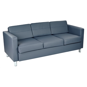 Pacific Dillon Blue Vinyl Sofa Couch with Box Spring Seats and Silver Color Legs