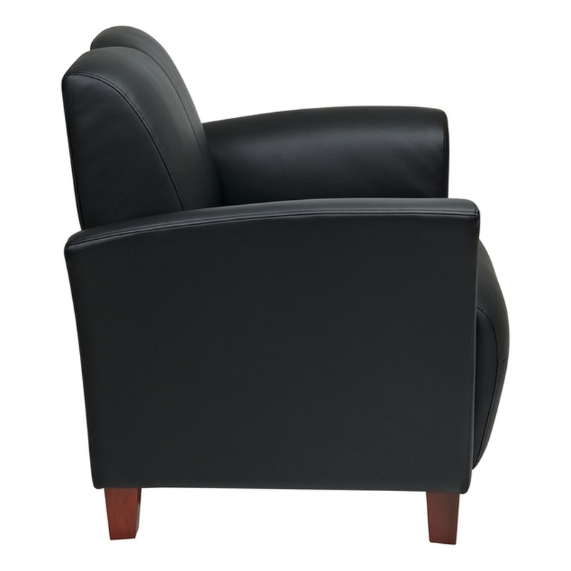Black Bonded Leather Breeze Club Chair With Cherry Finish Legs