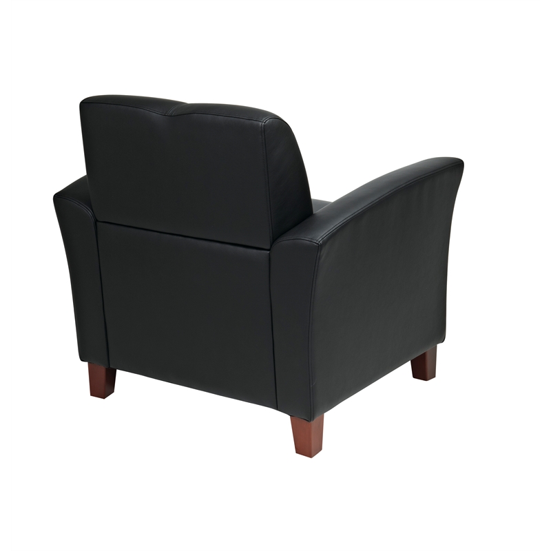 Black Bonded Leather Breeze Club Chair With Cherry Finish Legs
