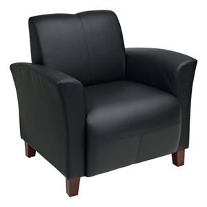Black Bonded Leather Breeze Club Chair With Cherry Finish Legs
