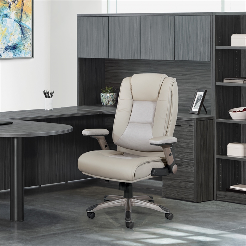 Executive Bonded Leather Chair in Taupe Gray with Cocoa Coated Flip Arms