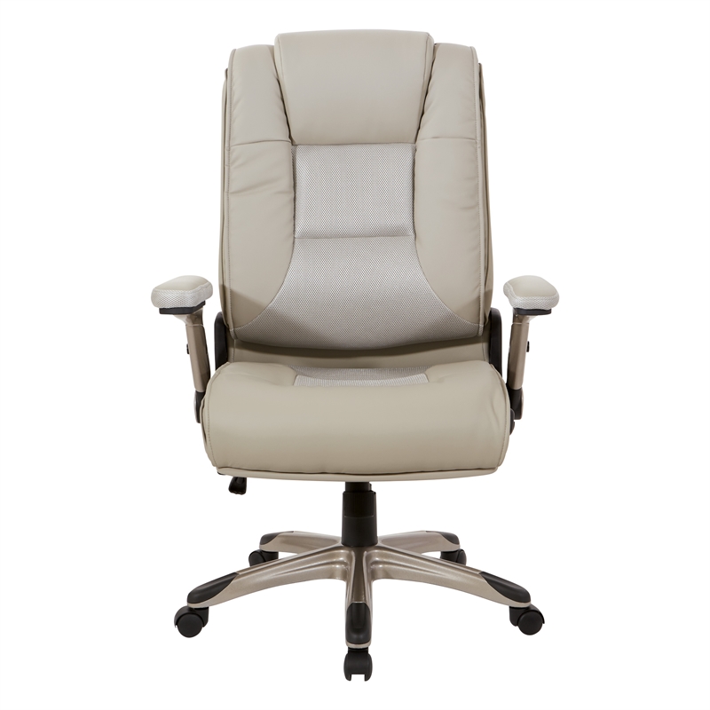 Executive Bonded Leather Chair in Taupe Gray with Cocoa Coated Flip Arms