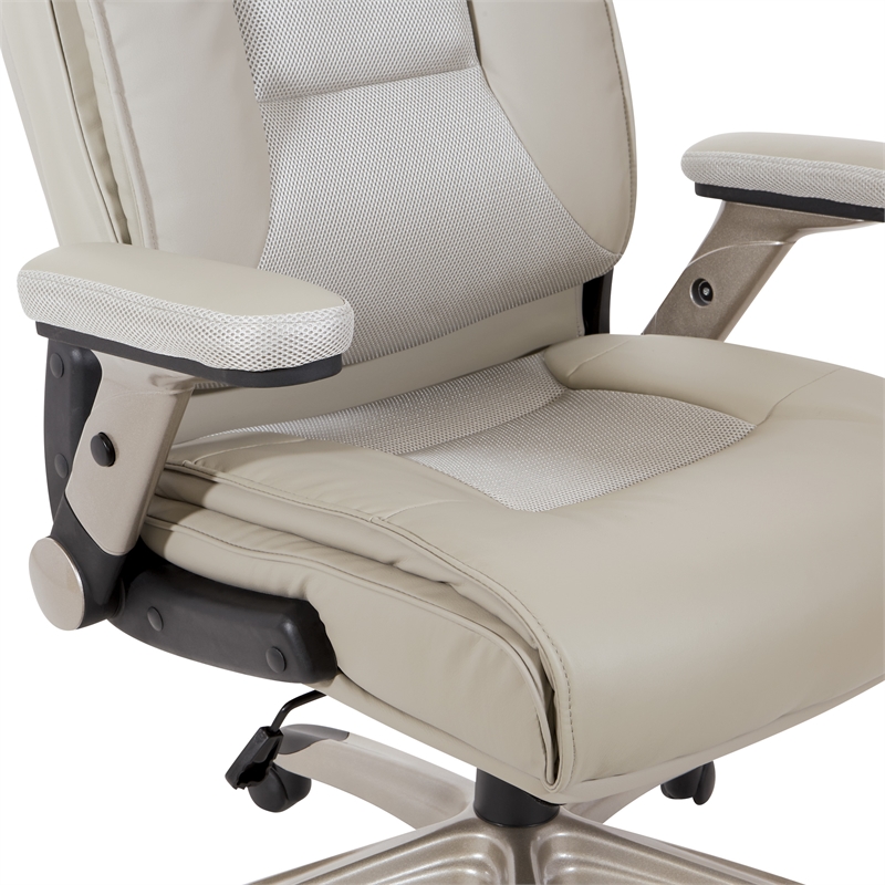 Executive Bonded Leather Chair in Taupe Gray with Cocoa Coated Flip Arms