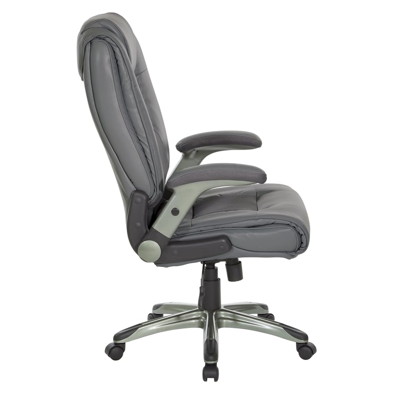 Executive Bonded Leather Chair in Charcoal Gray with Titanium Coated Flip Arms