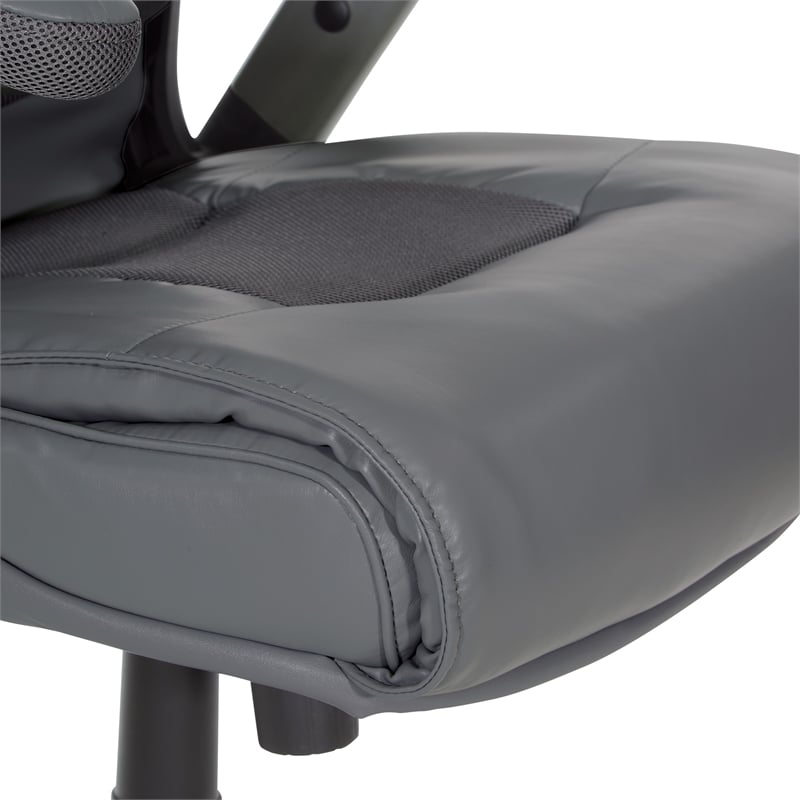Executive Bonded Leather Chair in Charcoal Gray with Titanium Coated Flip Arms