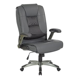 Executive Bonded Leather Chair in Charcoal Gray with Titanium Coated Flip Arms