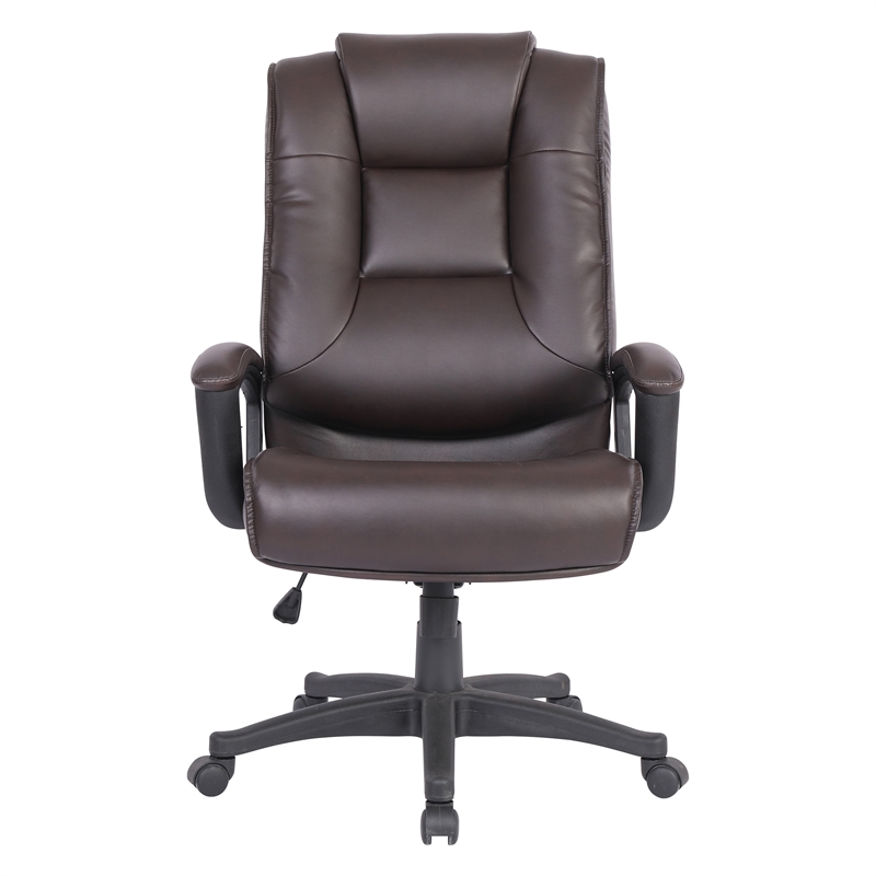 High Back Espresso Bonded Leather Chair with Padded Loop Arms