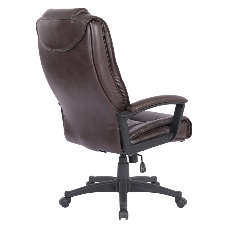 High Back Espresso Bonded Leather Chair with Padded Loop Arms