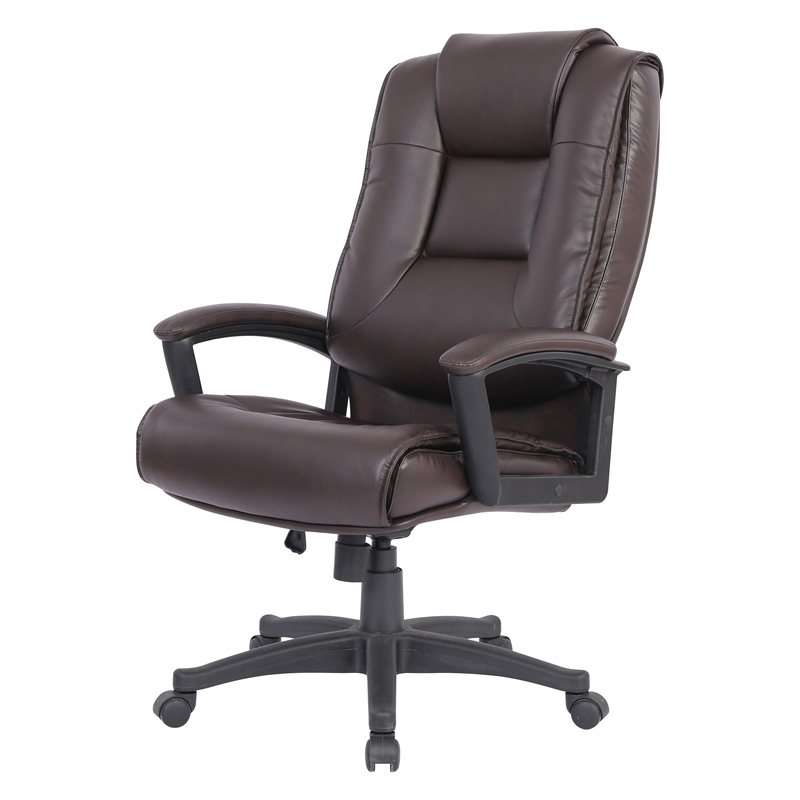High Back Espresso Bonded Leather Chair with Padded Loop Arms