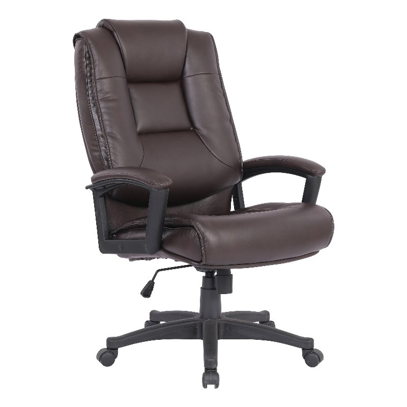 High Back Espresso Bonded Leather Chair with Padded Loop Arms