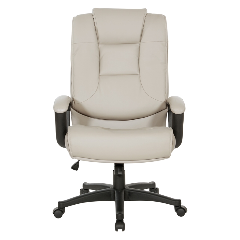 High Back Taupe Gray Bonded Leather Chair with Padded Loop Arms