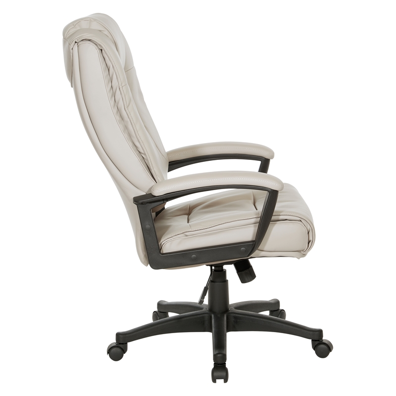 High Back Taupe Gray Bonded Leather Chair with Padded Loop Arms